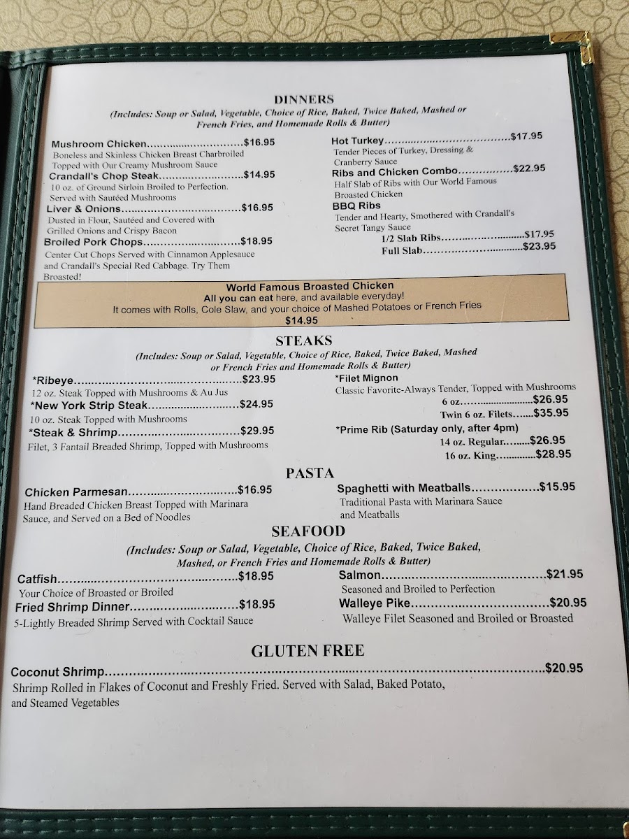 Crandall's Restaurant menu board