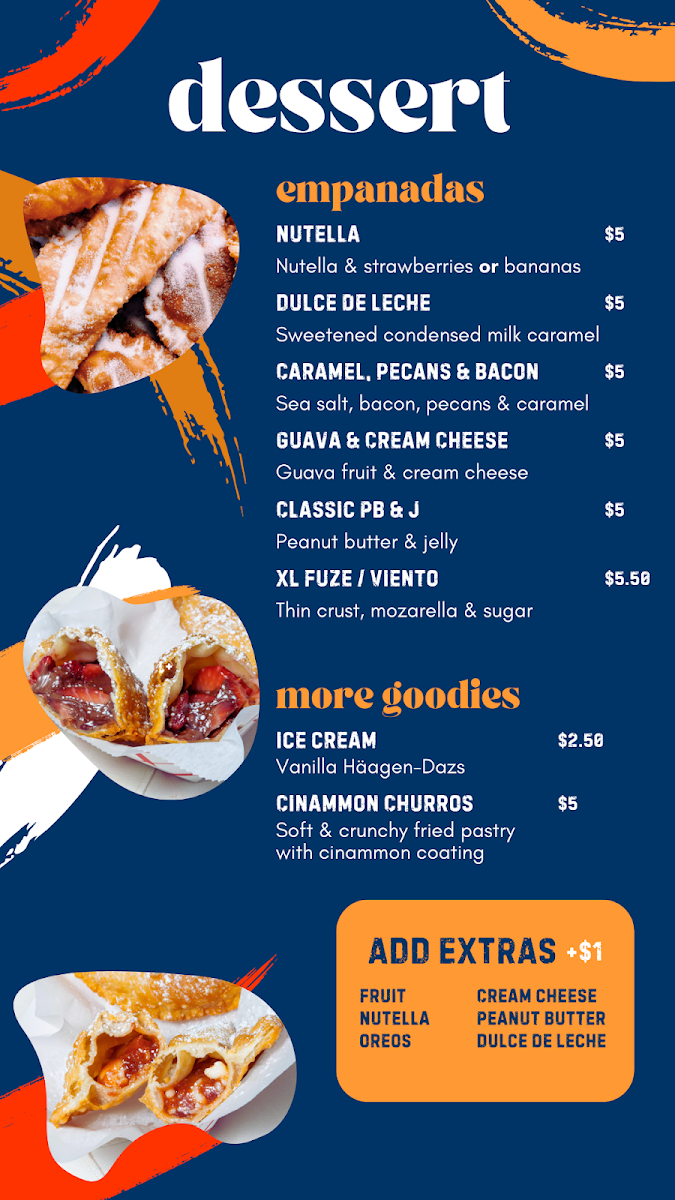 Fuze Eatery: Empanada House & Smoothie Bar menu board