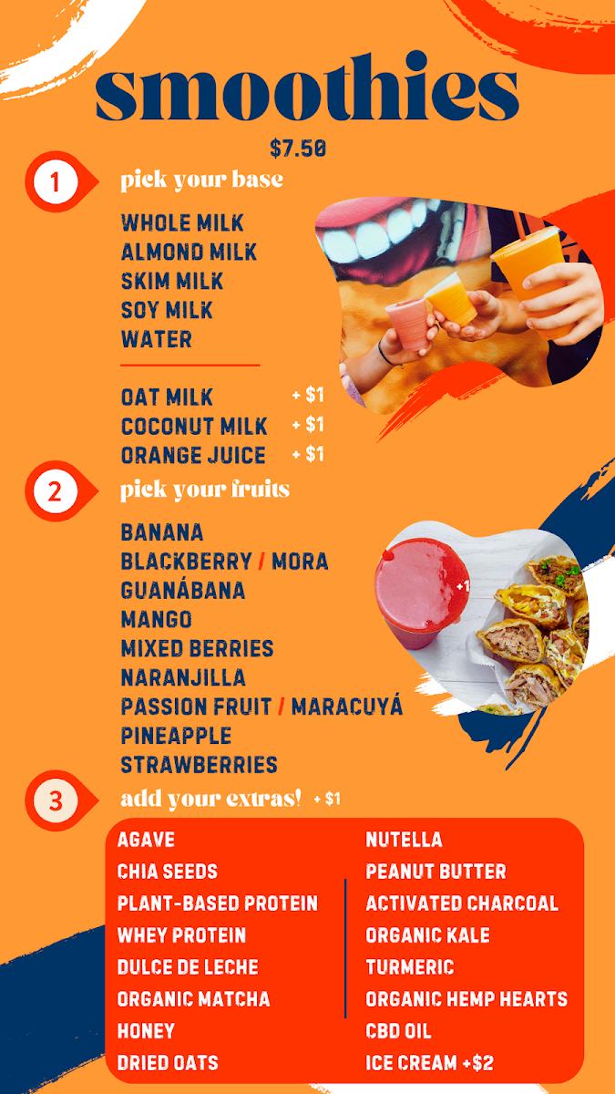 Fuze Eatery: Empanada House & Smoothie Bar menu board