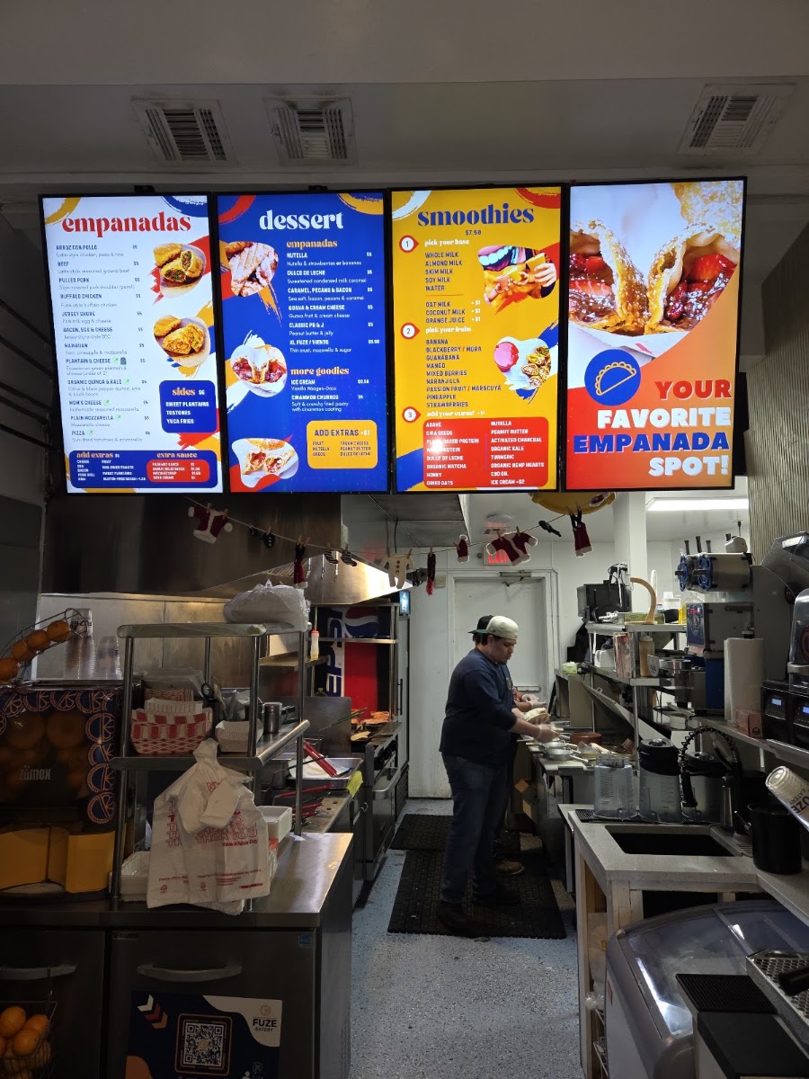 Fuze Eatery: Empanada House & Smoothie Bar menu board