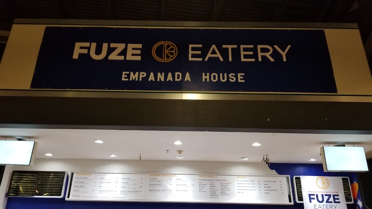 Fuze Eatery: Empanada House & Smoothie Bar menu board