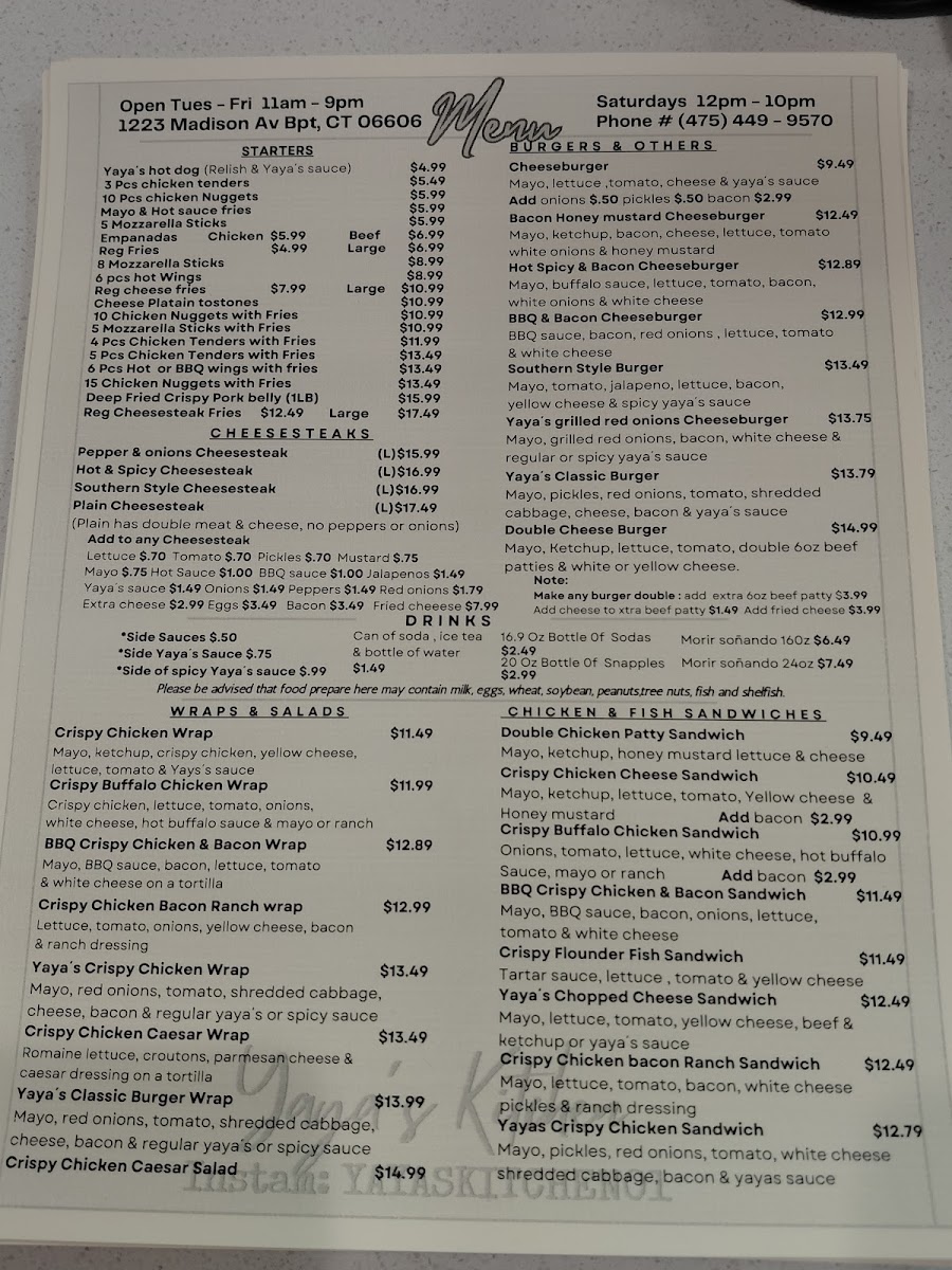 YAYA´S KITCHEN menu board