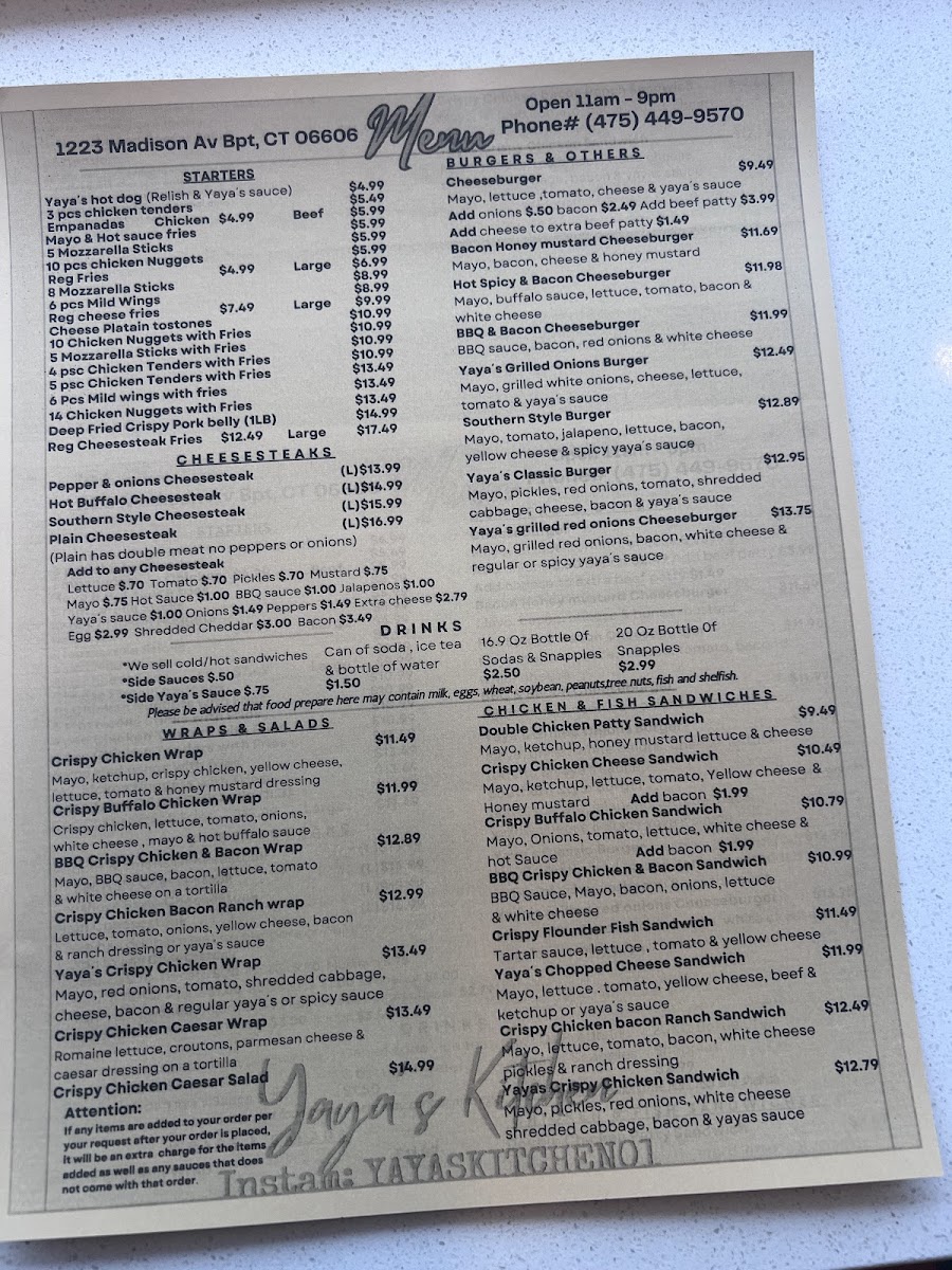YAYA´S KITCHEN menu board