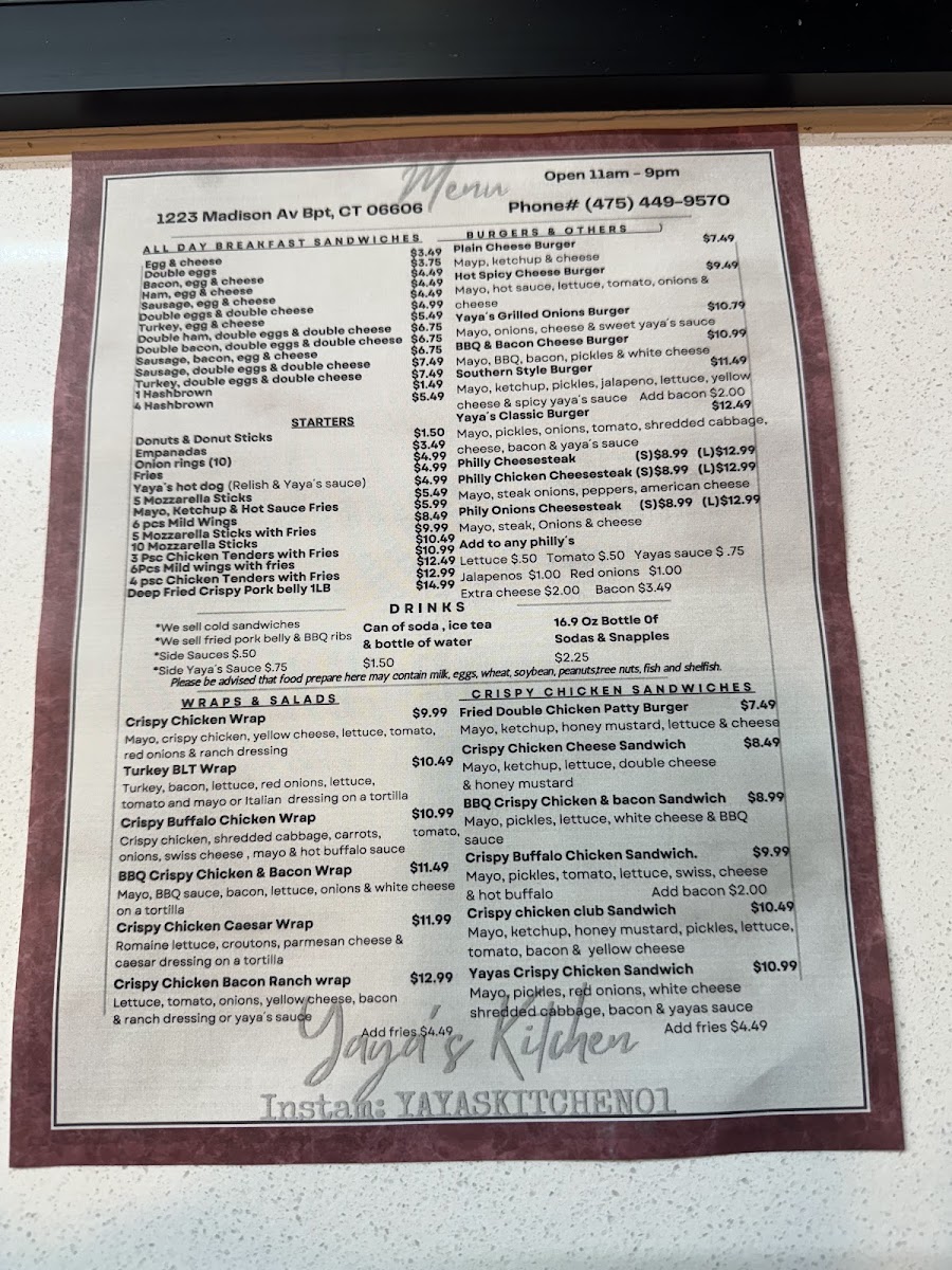 YAYA´S KITCHEN menu board