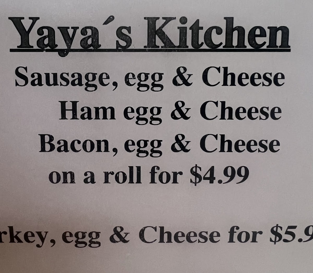 YAYA´S KITCHEN menu board