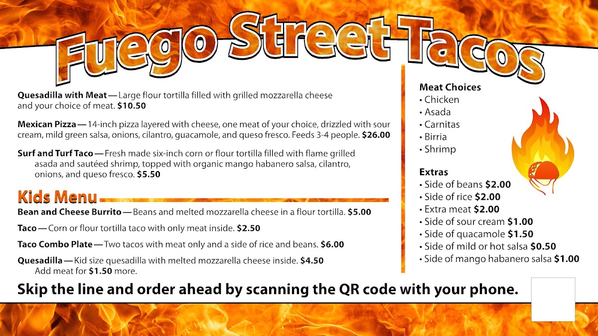 Fuego Street Tacos | Mexican menu board