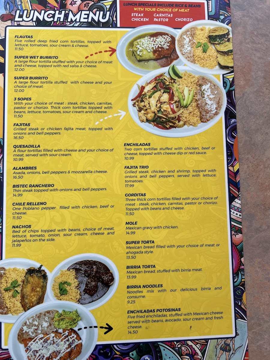 La Lupita Authentic Mexican food menu board