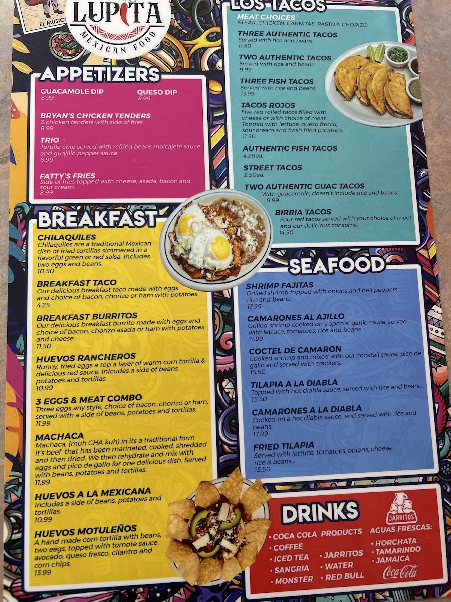 La Lupita Authentic Mexican food menu board