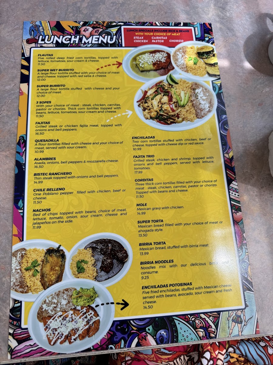 La Lupita Authentic Mexican food menu board