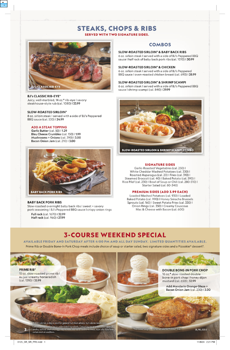 BJ's Restaurant & Brewhouse menu board