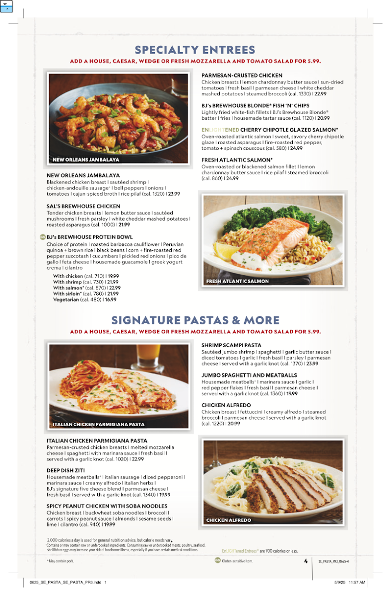 BJ's Restaurant & Brewhouse menu board