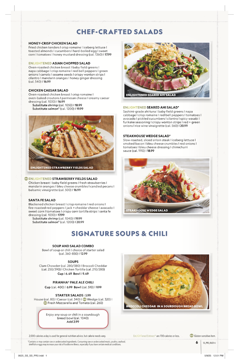 BJ's Restaurant & Brewhouse menu board