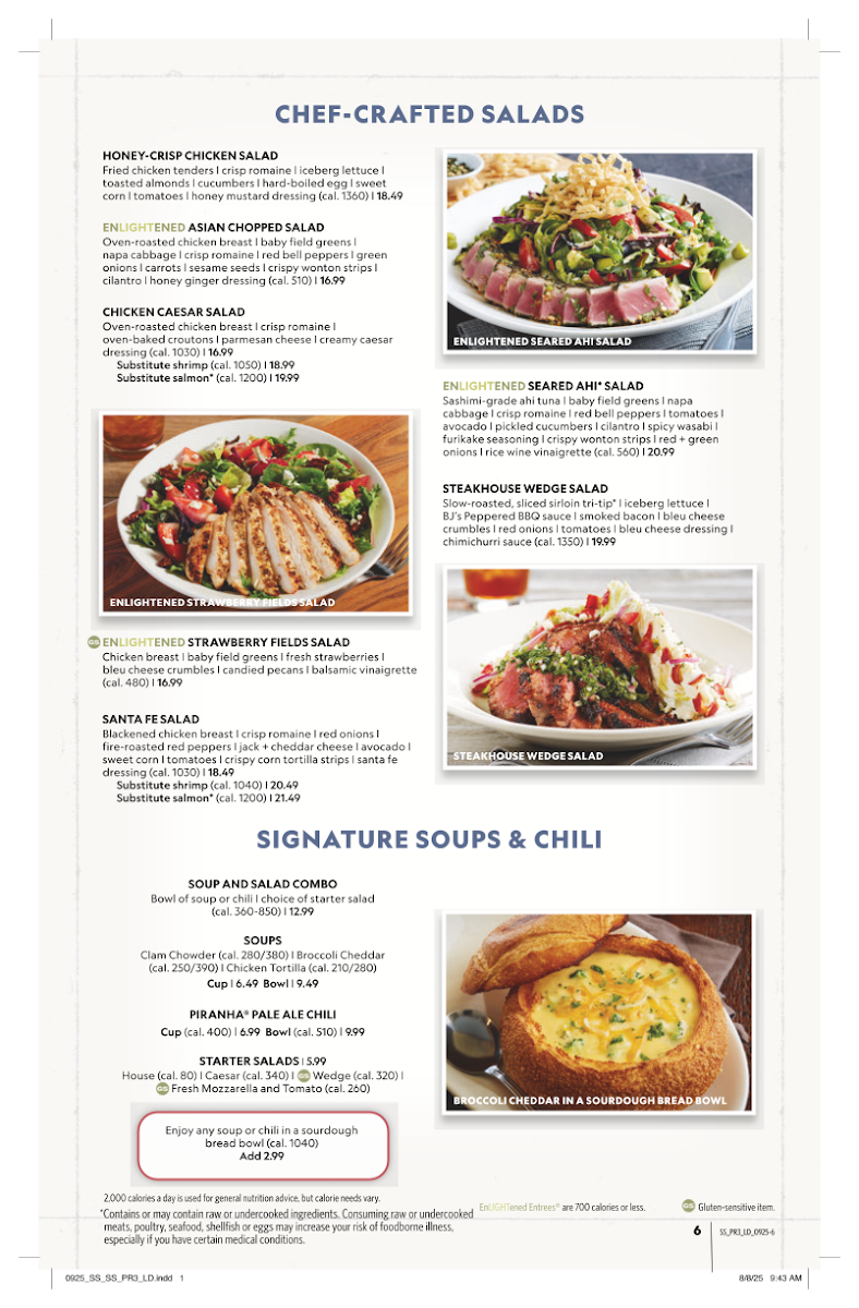 BJ's Restaurant & Brewhouse menu board