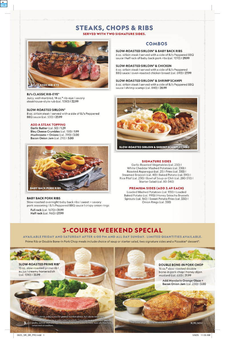 BJ's Restaurant & Brewhouse menu board