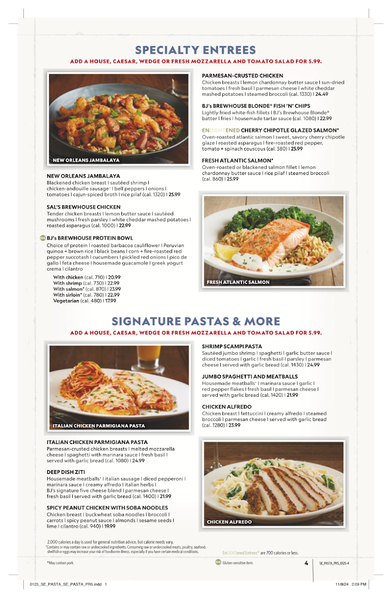 BJ's Restaurant & Brewhouse menu board