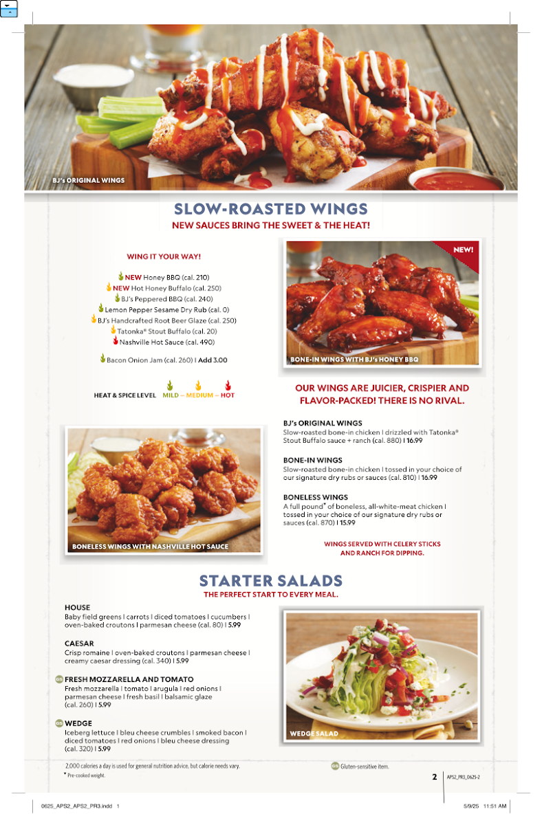 BJ's Restaurant & Brewhouse menu board