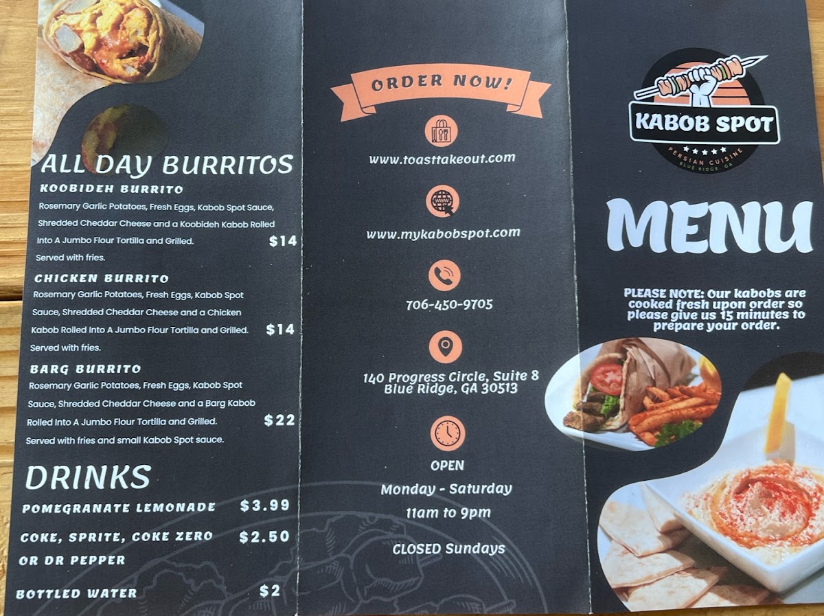 Kabob Spot menu board