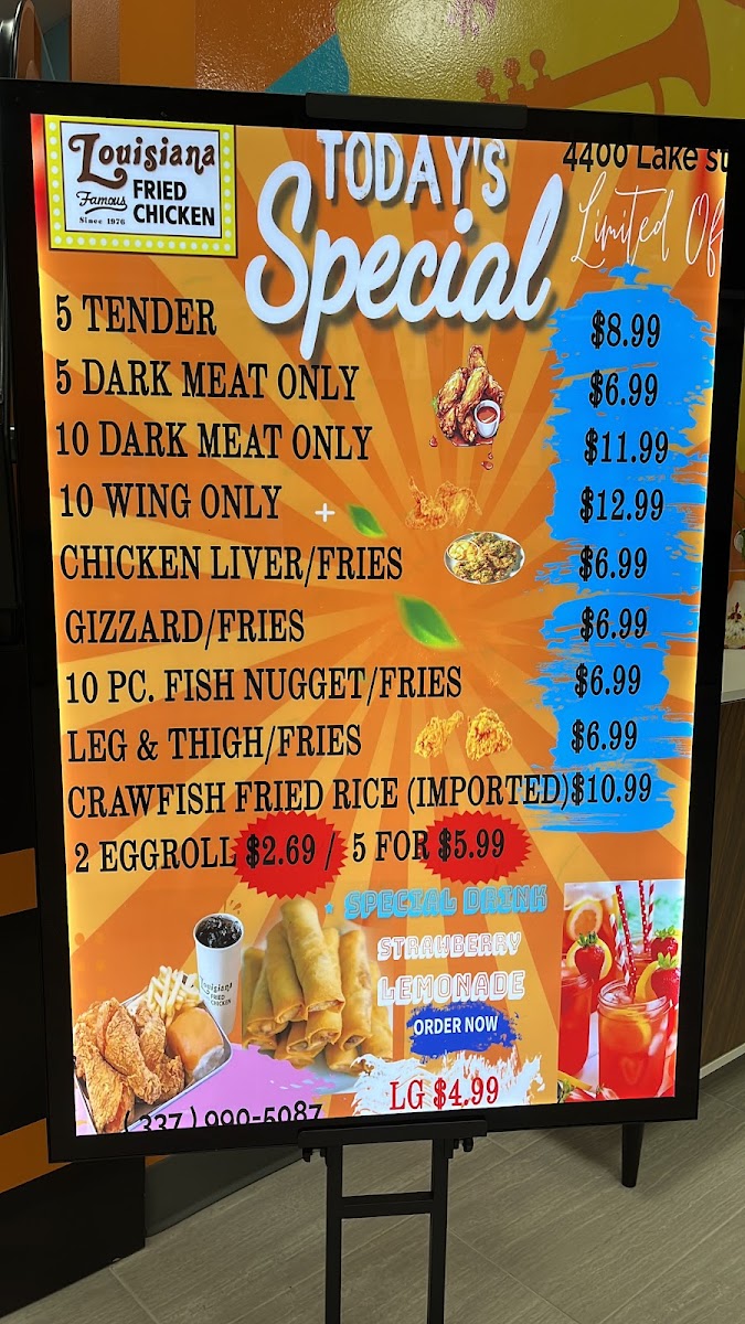Louisiana Famous Fried Chicken on Lake Street menu board