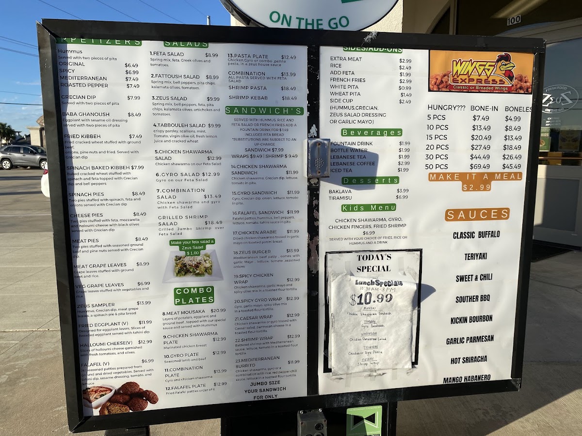 Zeus To Go | Greek • Lebanese menu board