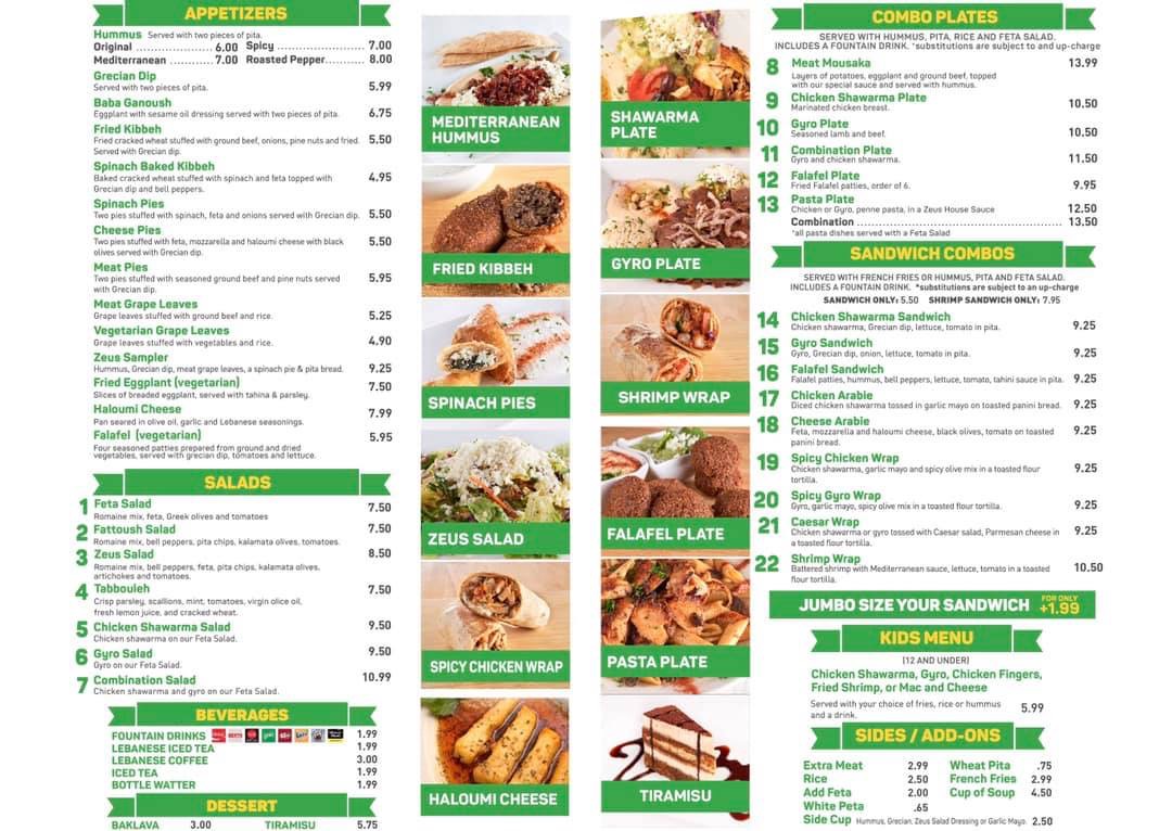 Zeus To Go | Greek • Lebanese menu board