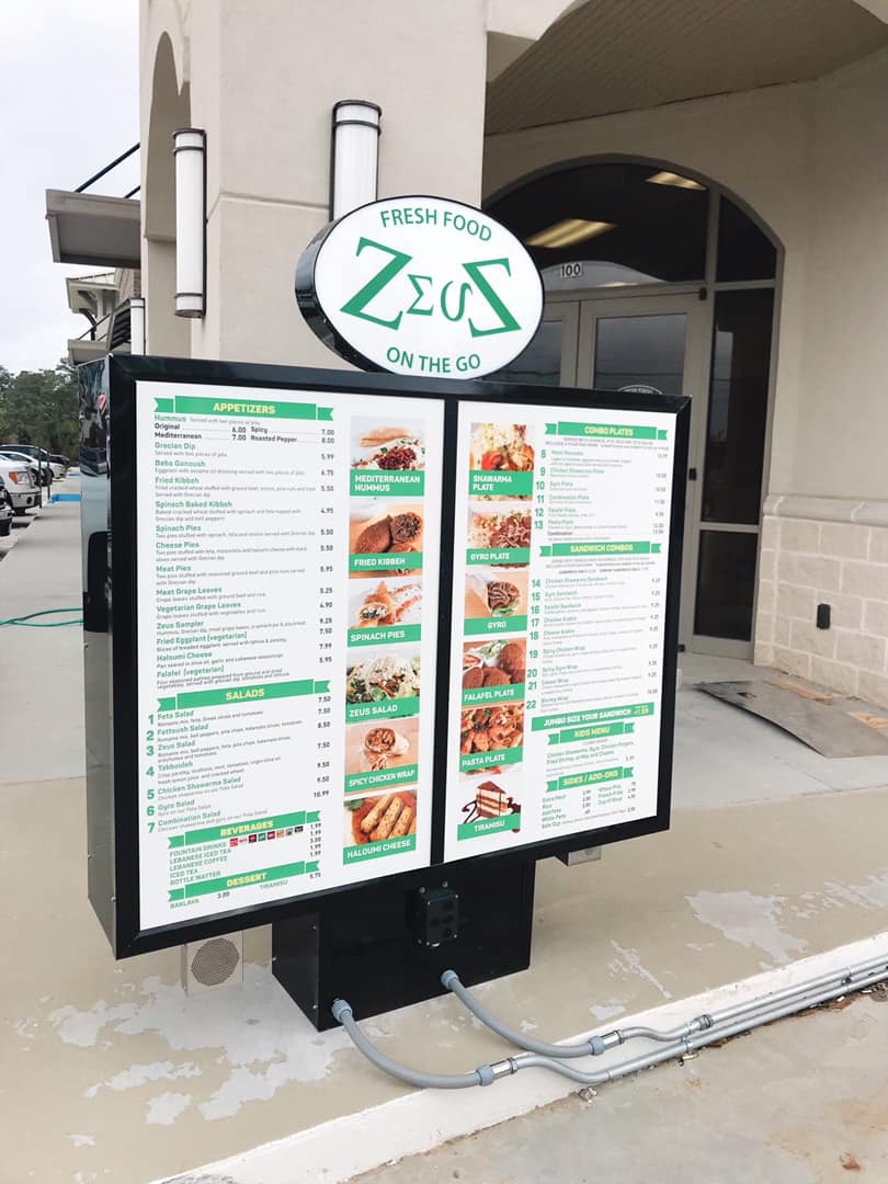 Zeus To Go | Greek • Lebanese menu board