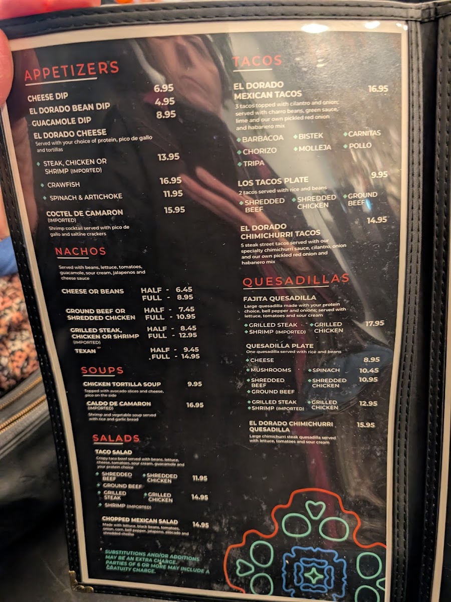 El Dorado Bar & Grill menu board