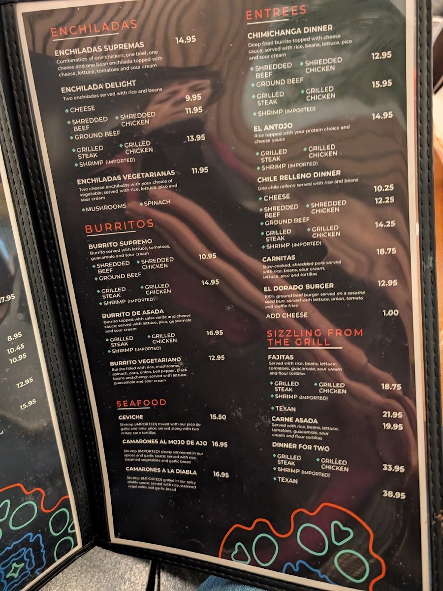 El Dorado Bar & Grill menu board
