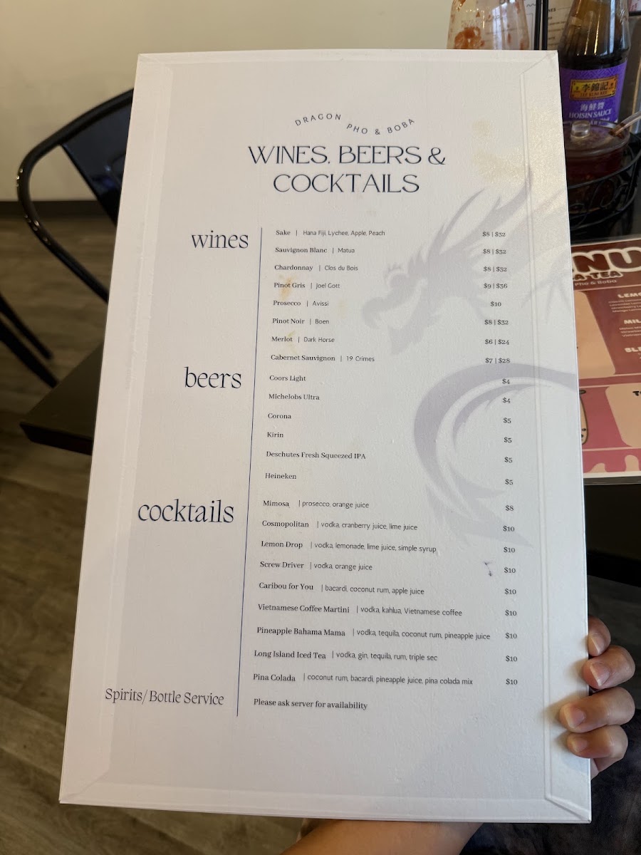 Dragon Pho & Boba menu board