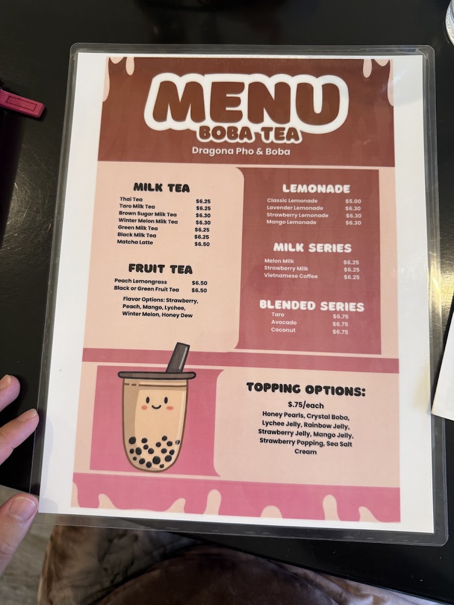 Dragon Pho & Boba menu board