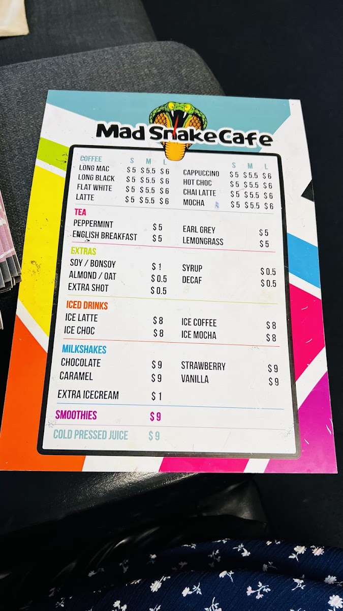 Mad Snake Cafe menu board