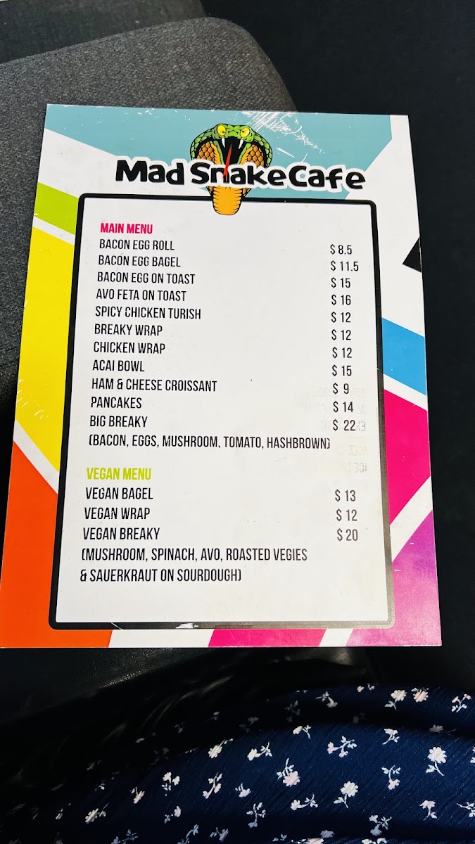 Mad Snake Cafe menu board