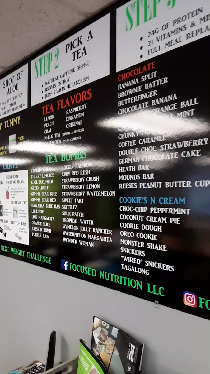 Nutrition For All menu board