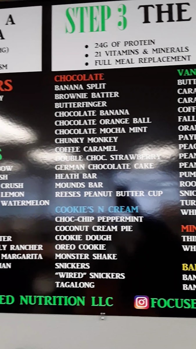 Nutrition For All menu board