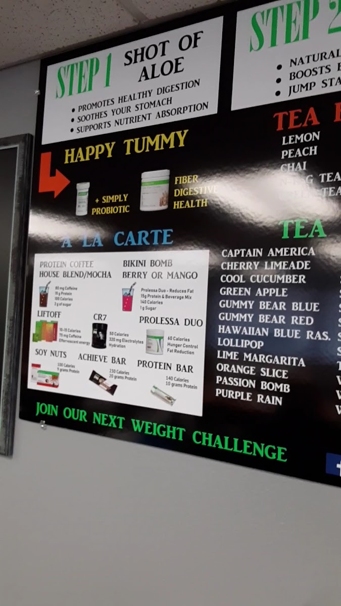Nutrition For All menu board