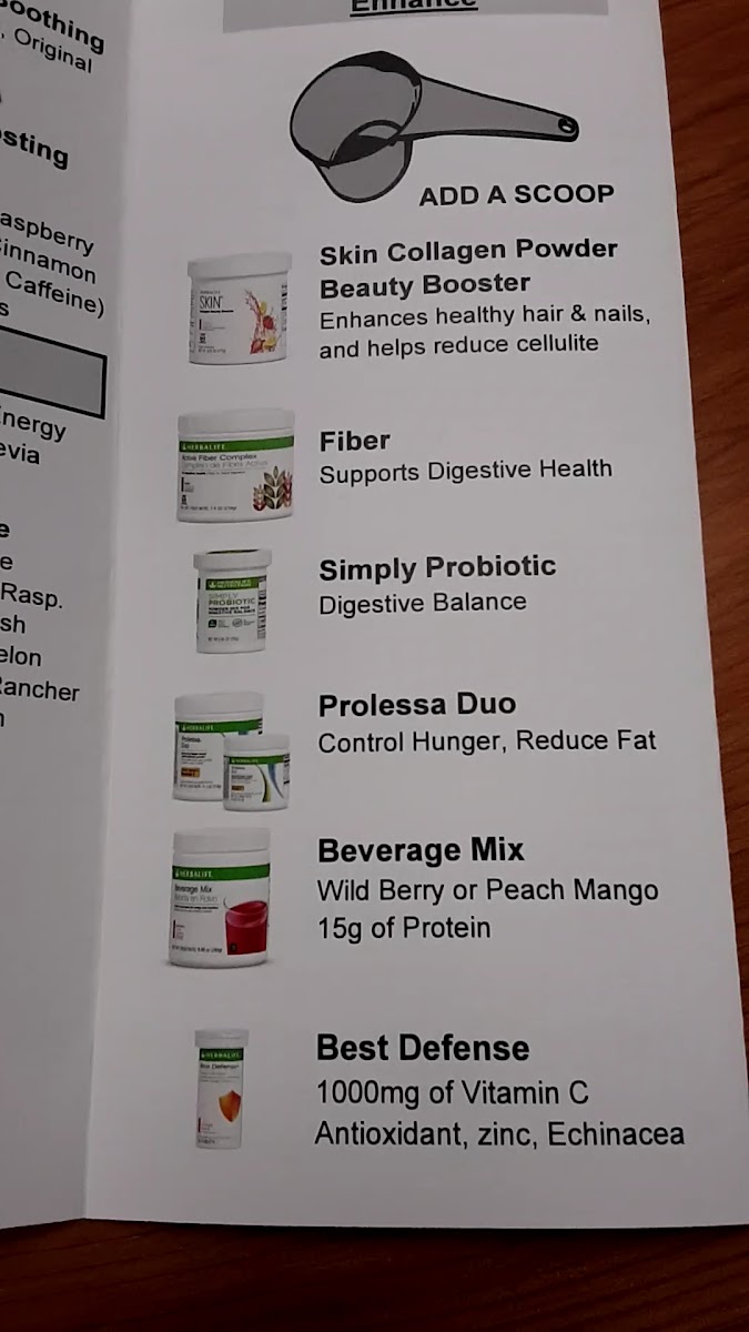Nutrition For All menu board