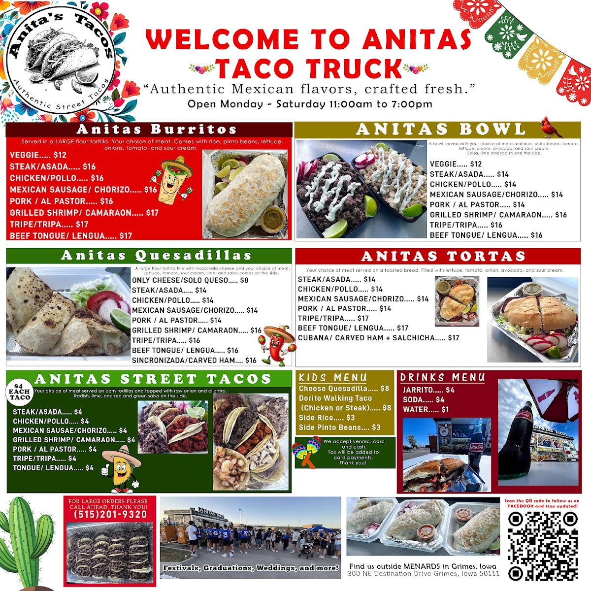 Anita’s Tacos LLC menu board