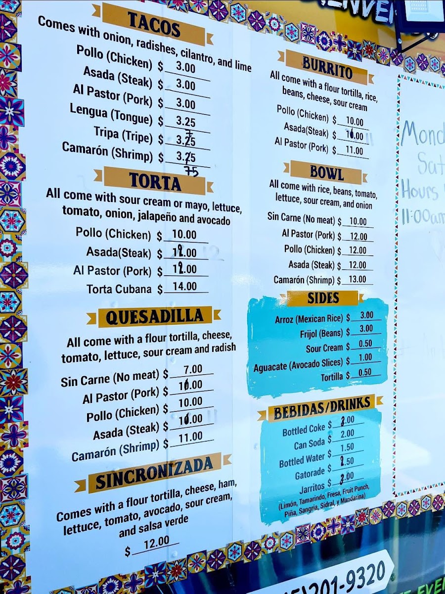 Anita’s Tacos LLC menu board
