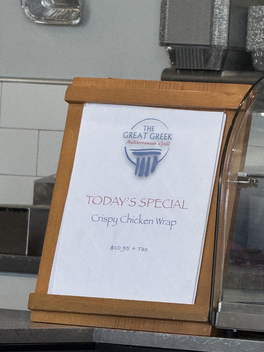 The Great Greek Mediterranean Grill - Crown Point, IN menu board