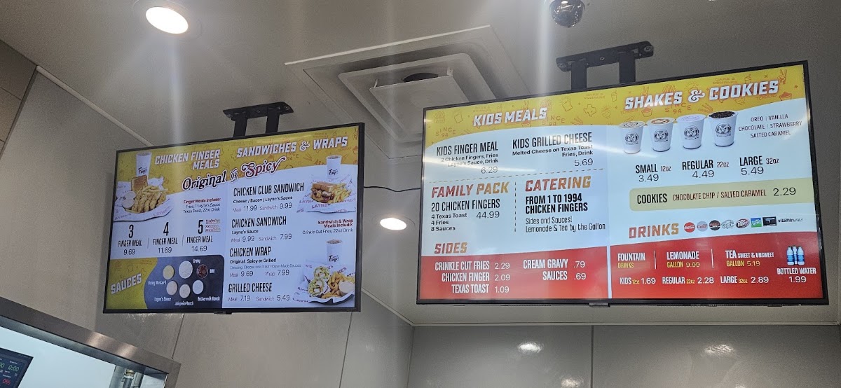 Layne's Chicken Fingers - Roswell menu board