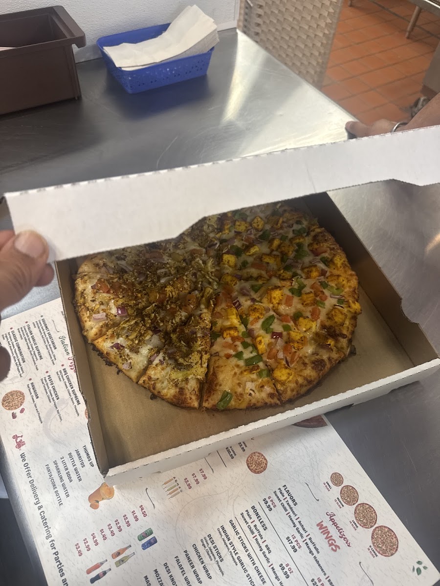 Desi Pizza Bite menu board