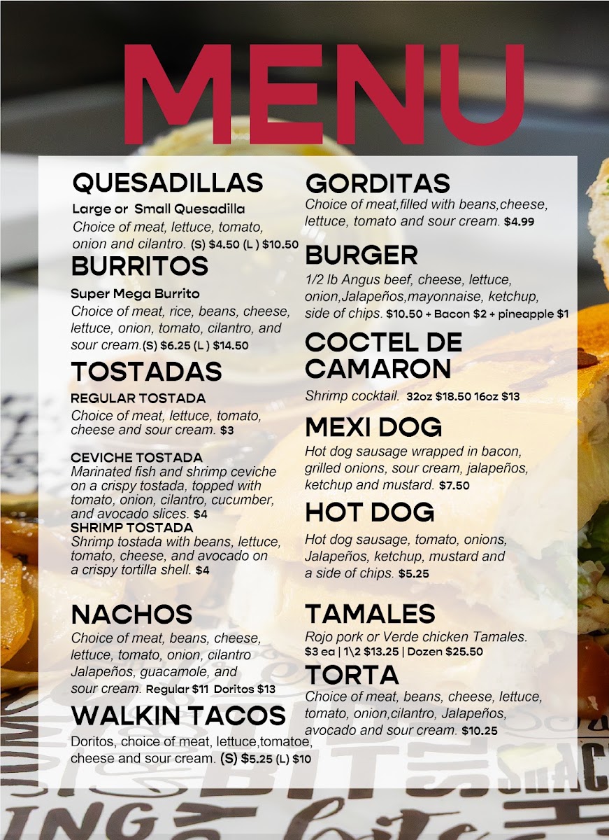 La Feria Taco Truck menu board