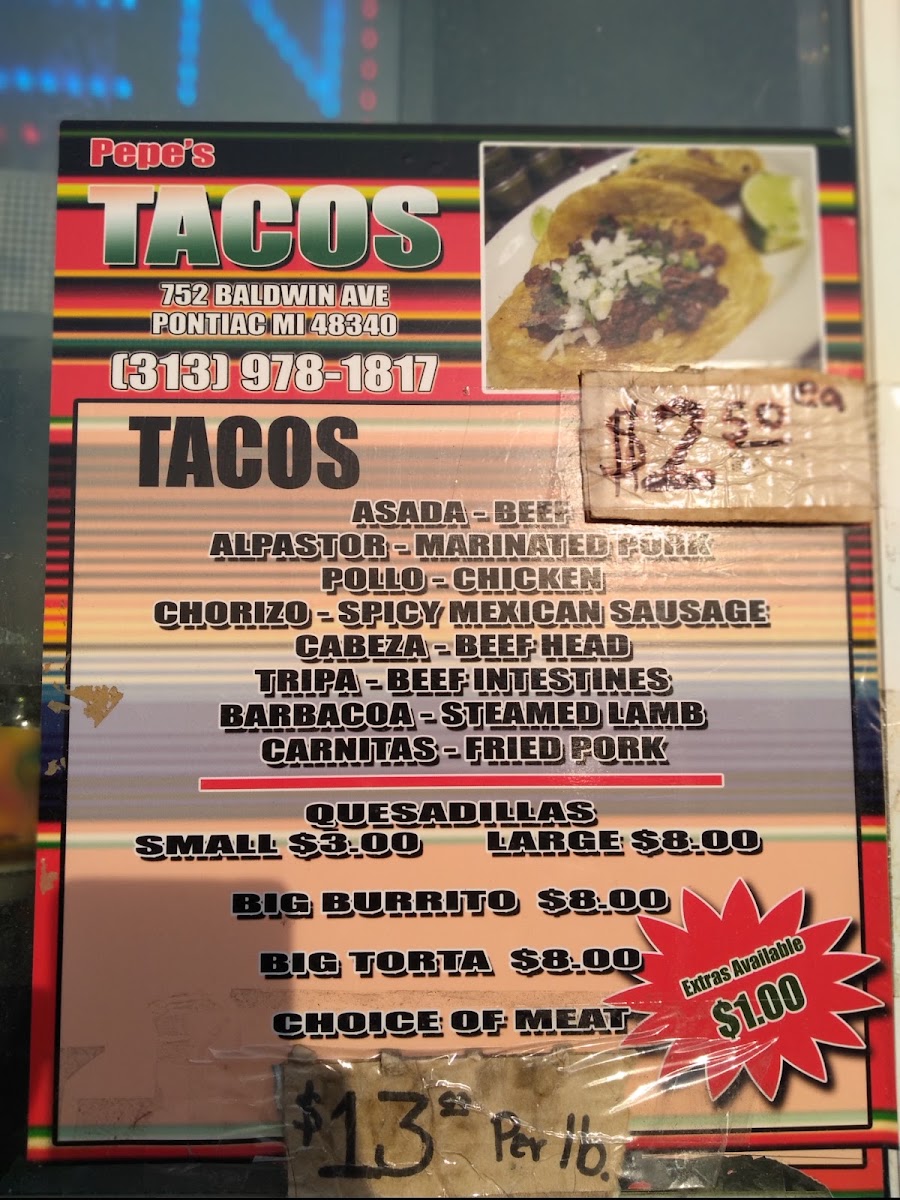 La Feria Taco Truck menu board