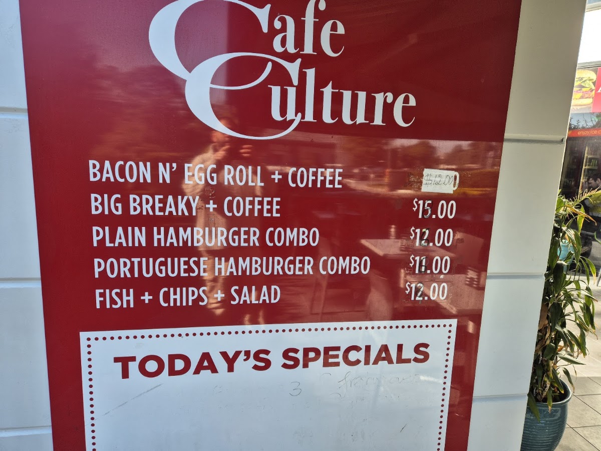 Cafe Culture Lidcombe menu board