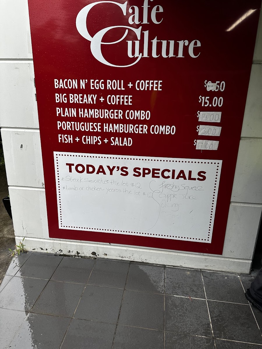 Cafe Culture Lidcombe menu board