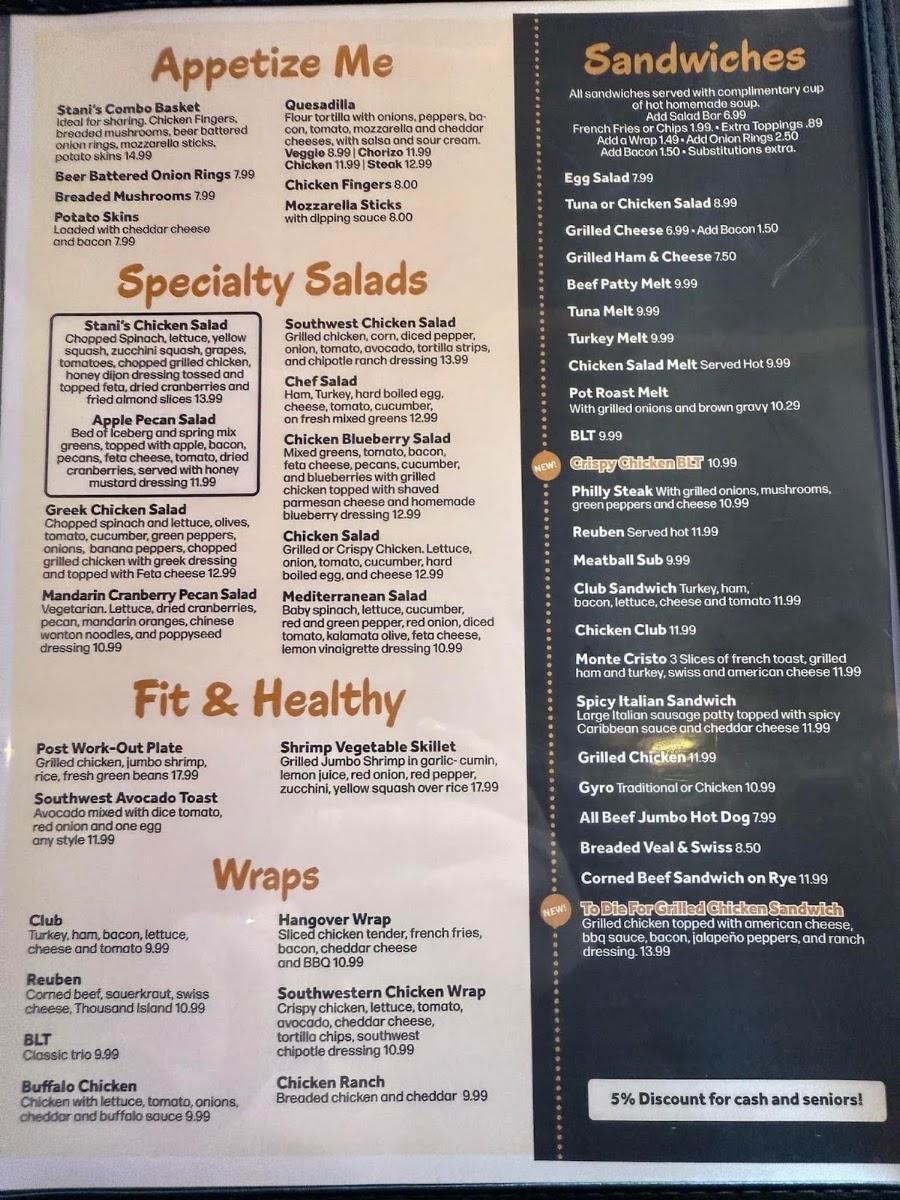 Stani’s Family Restaurant menu board