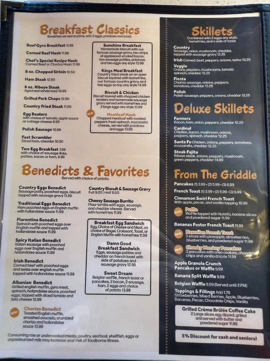 Stani’s Family Restaurant menu board