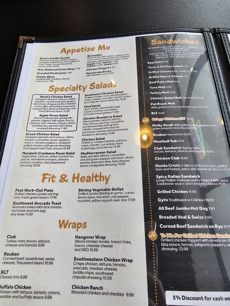 Stani’s Family Restaurant menu board