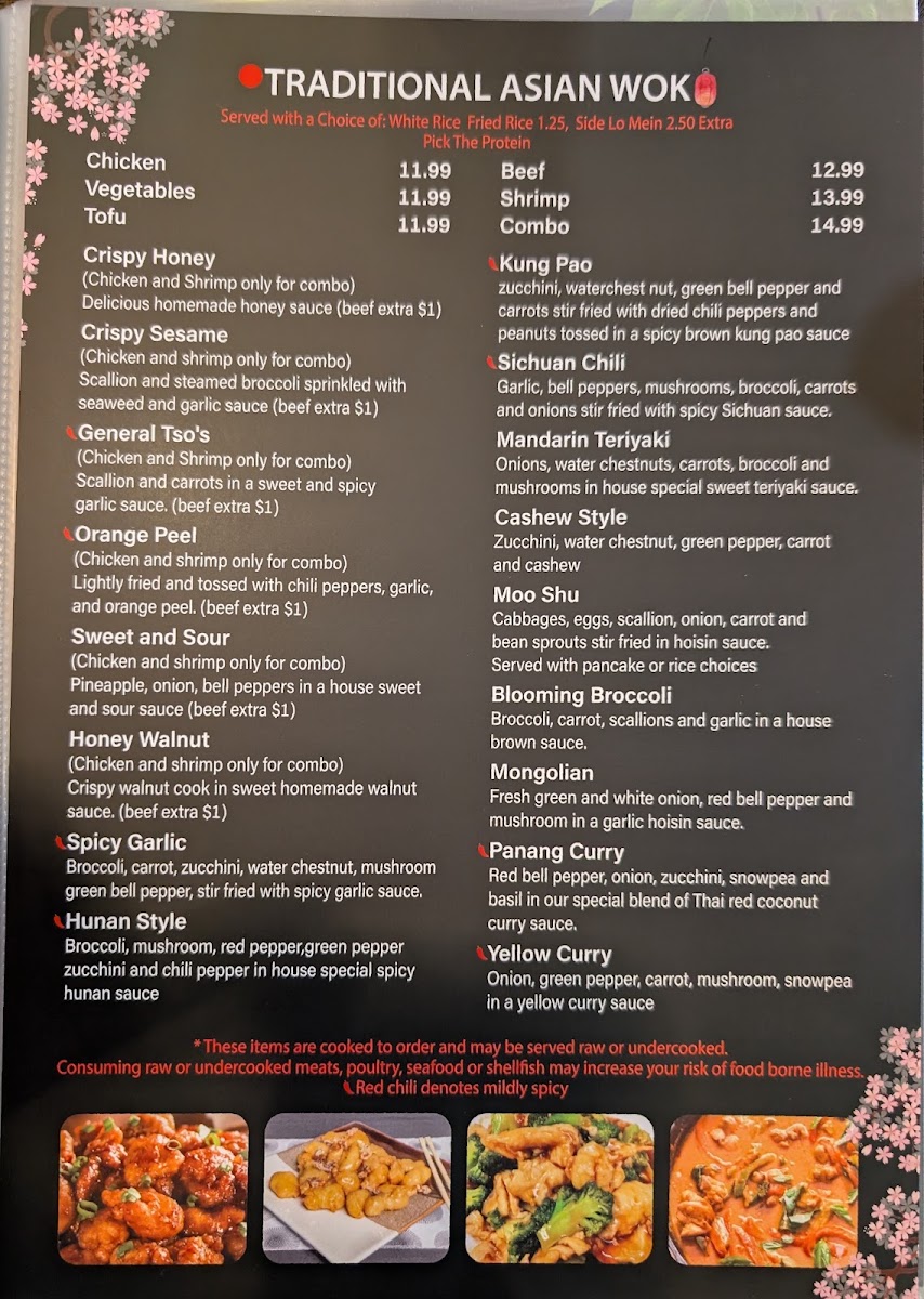 Saki Asian Restaurant menu board
