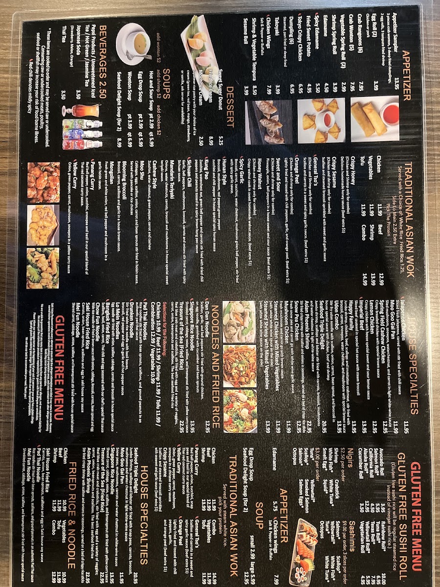 Saki Asian Restaurant menu board
