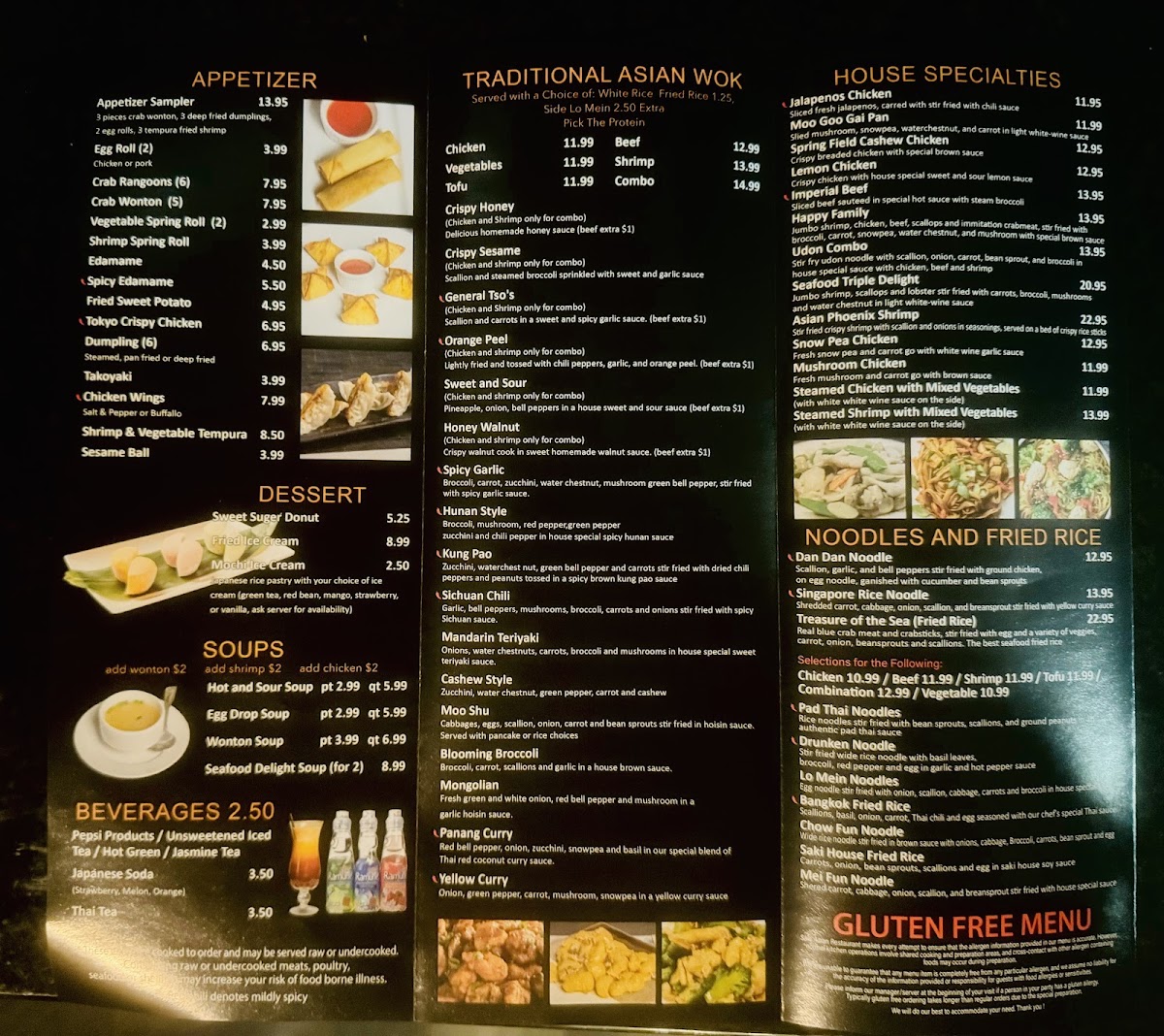 Saki Asian Restaurant menu board
